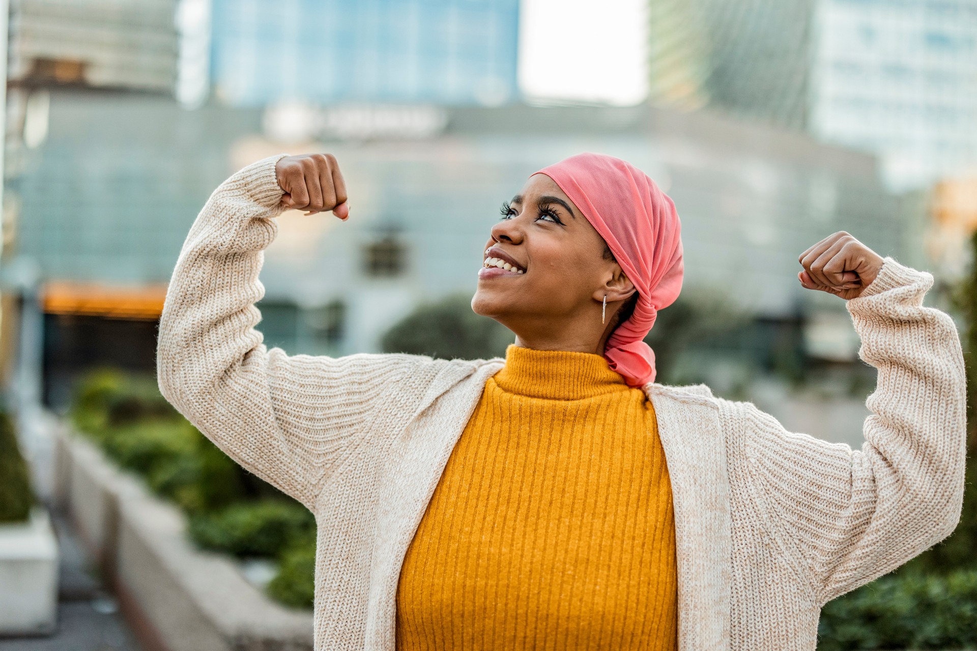 Empowered Cancer Survivor Celebrating Strength